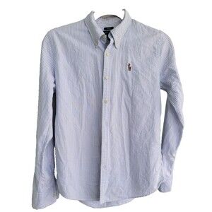 Polo Ralph Lauren Boys Long Sleeve Slim Fit Button Down Blue Striped Shirt Sz 6